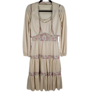 VINTAGE | Algo tiered long sleeve floral hippie vest dress